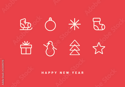 Winter holidays greeting card with line icons