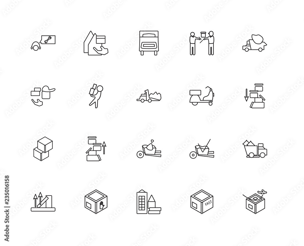 Collection of 20 Packing and Delivery linear icons such as Fast Collection of 20 Packing and Delivery linear icons such as Fast