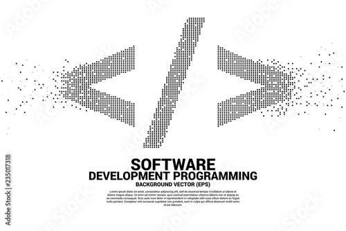 Vector software development programming tag icon with square dot pixel. Concept for Programming language technology and coding.