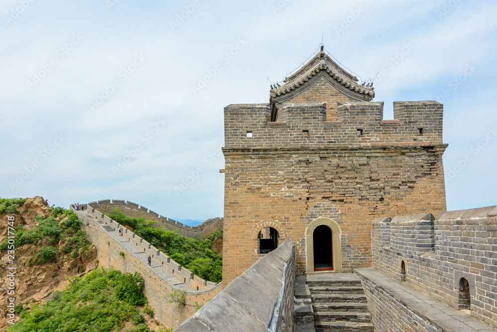 A View of a Guard House on the Top of The Great Wall of China as it Bends its way through the Jinshanling Mountains