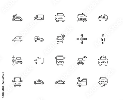 Collection of 20 Mechanicons linear icons such as Car with cogwh