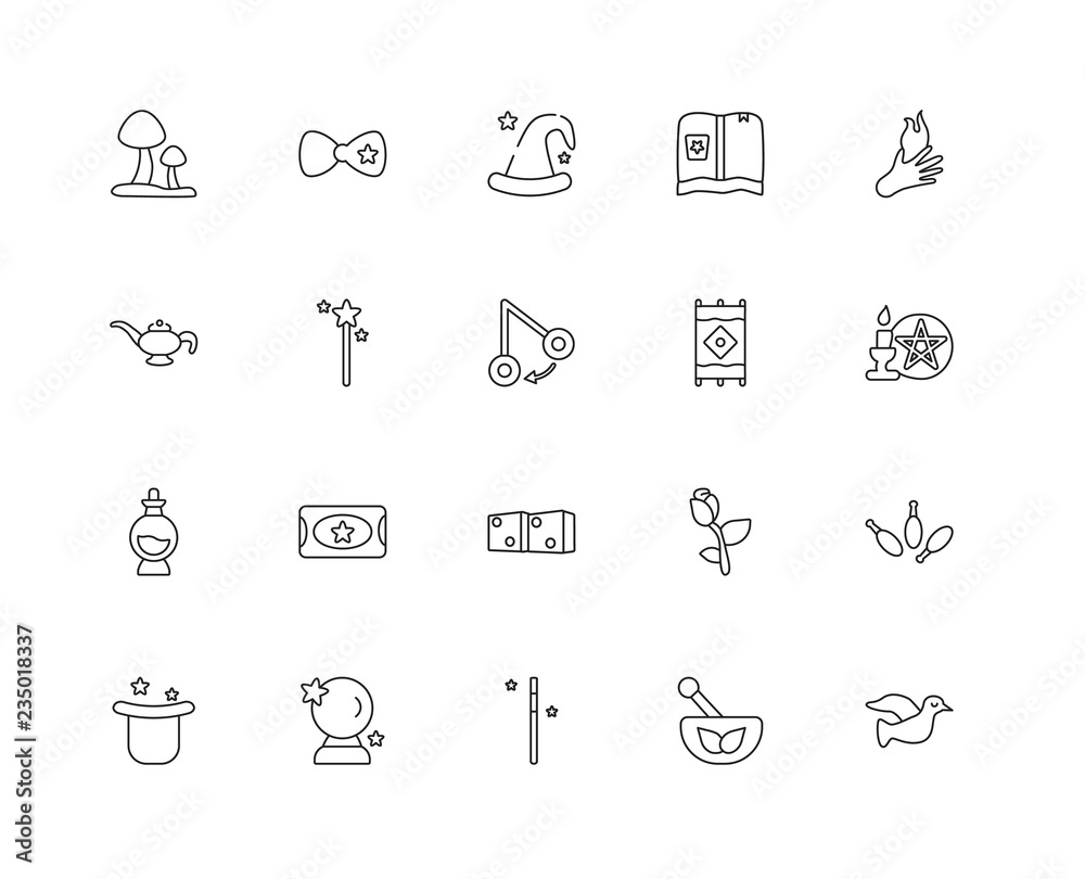 Naklejka premium Collection of 20 Magic linear icons such as Poison, Dove, Mortar