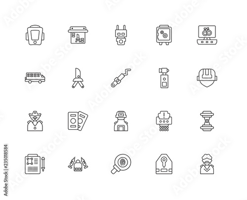 Collection of 20 law and justice linear icons such as Judge, Key
