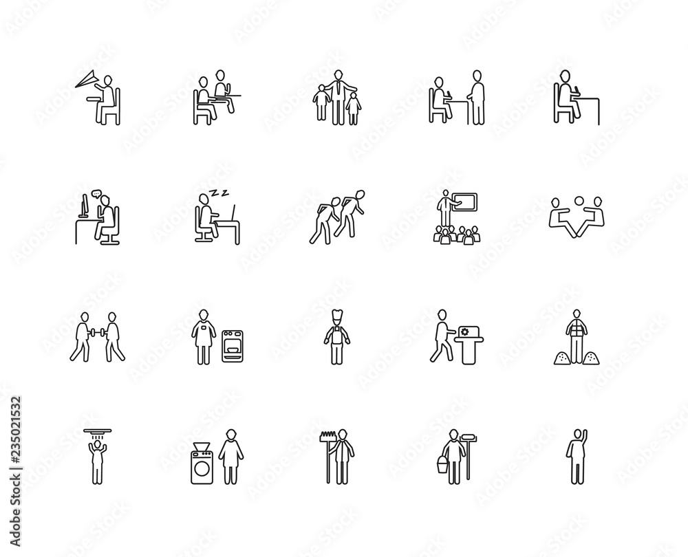 Collection of 20 humans linear icons such as Showin, Painter wit Collection of 20 humans linear icons such as Showin, Painter wit