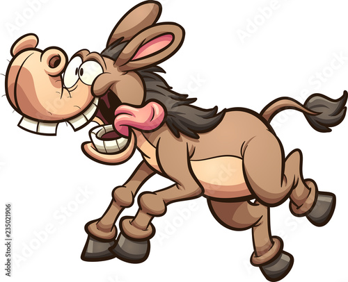 Fototapeta Naklejka Na Ścianę i Meble -  Crazy running cartoon mule or donkey. Vector clip art illustration with simple gradients. All in a single layer.