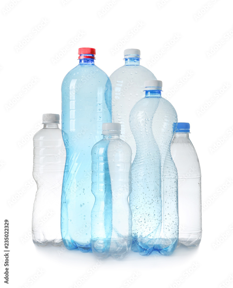 Plastic bottles on white background. Recycle concept