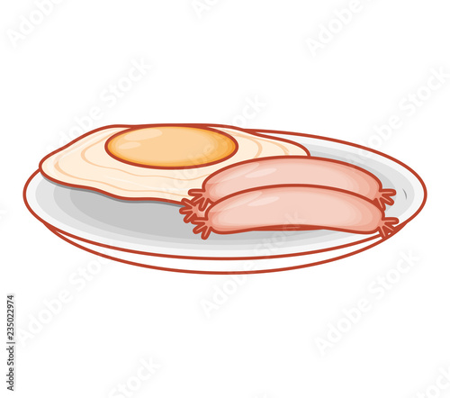 delicious fried egg with sausage in dish
