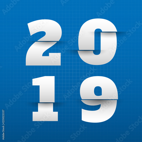Fototapeta Naklejka Na Ścianę i Meble -  Happy new 2019 year. Greetings card. Colorful design. Vector illustration.