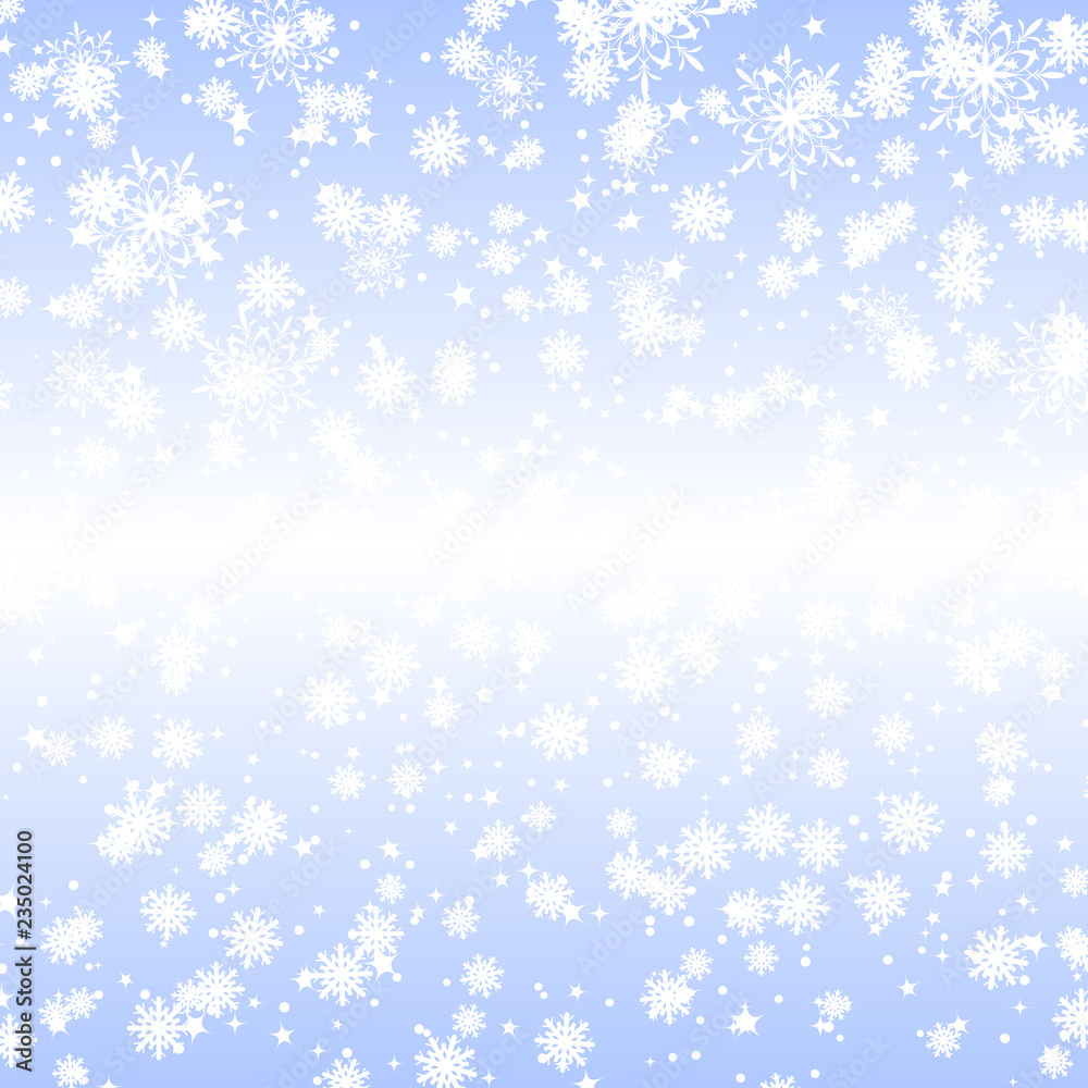 Merry Christmas and Happy New Year blue vector background with stars and snowflakes