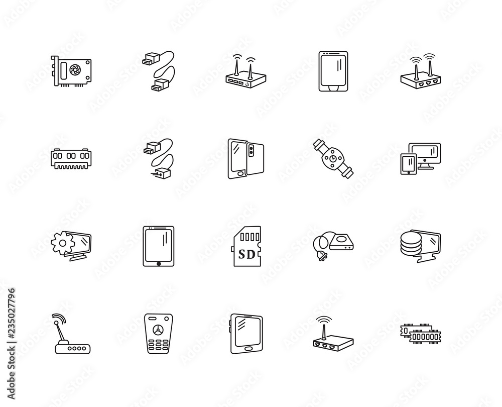 Collection of 20 electronic devices linear icons such as Setting
