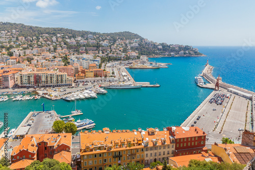 Port and lighthouse of Nice, France, viewed from the Castle Hill