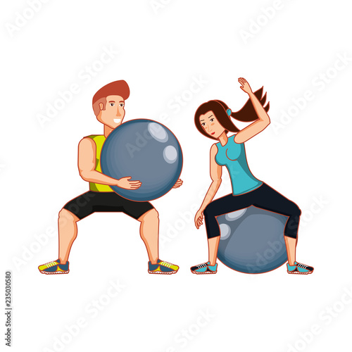 young athletic couple practicing pilates