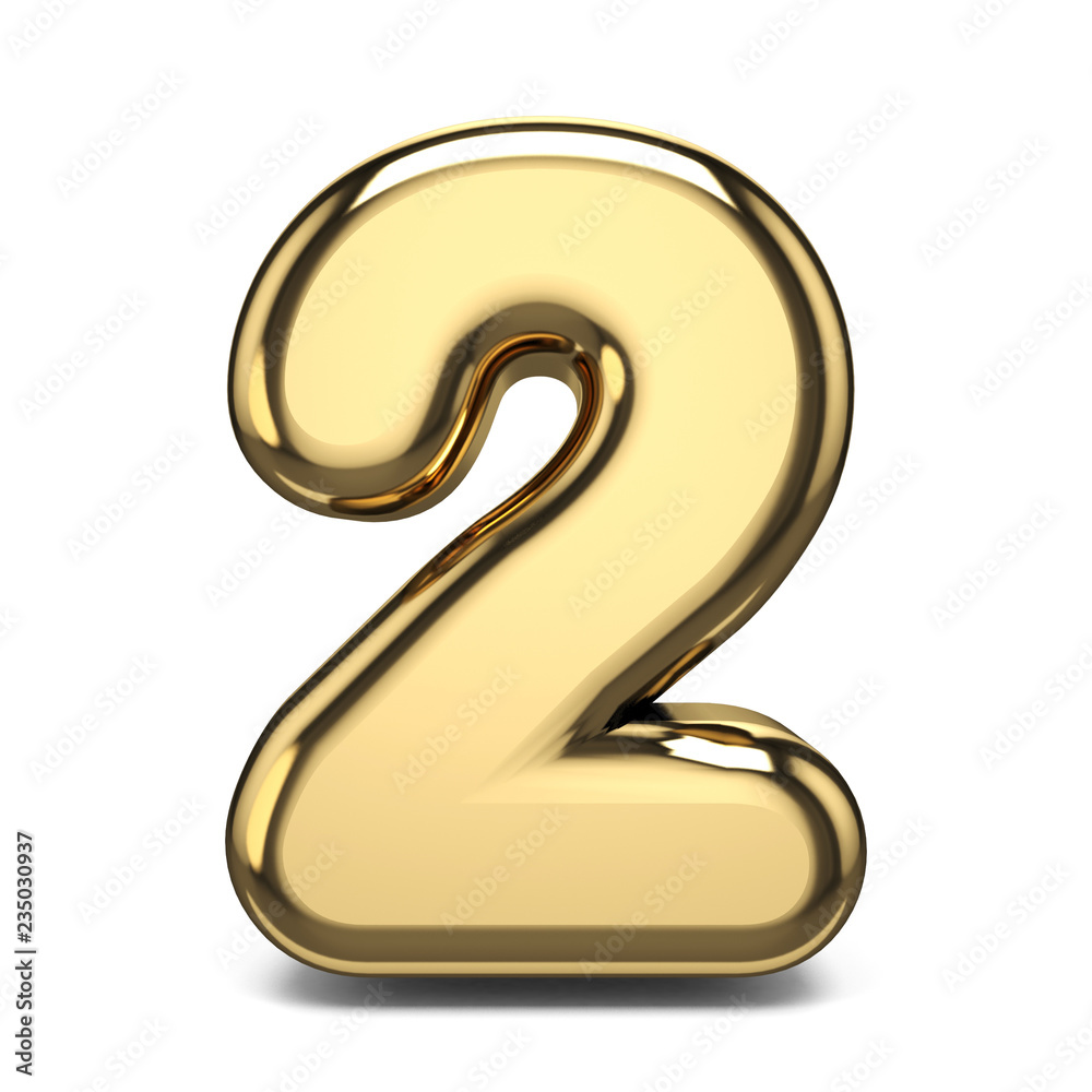 Naklejka premium Golden number 2 TWO 3D