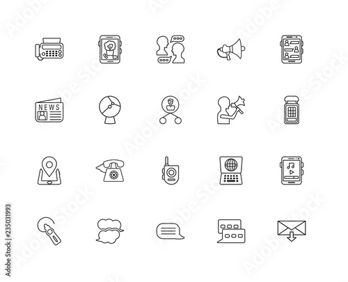 Collection of 20 Communication linear icons such as Smartphone,