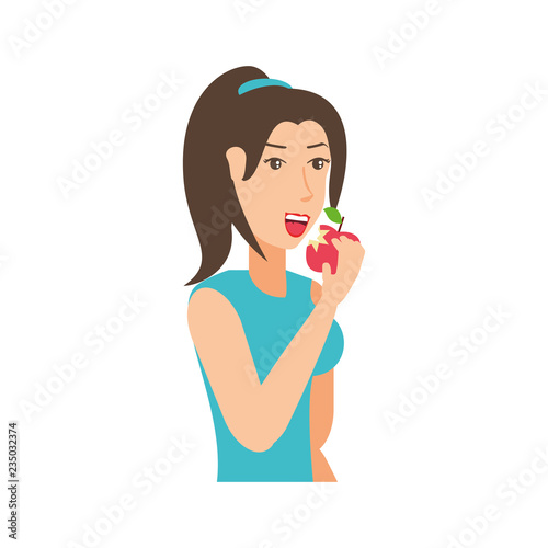 young athletic woman eating apple