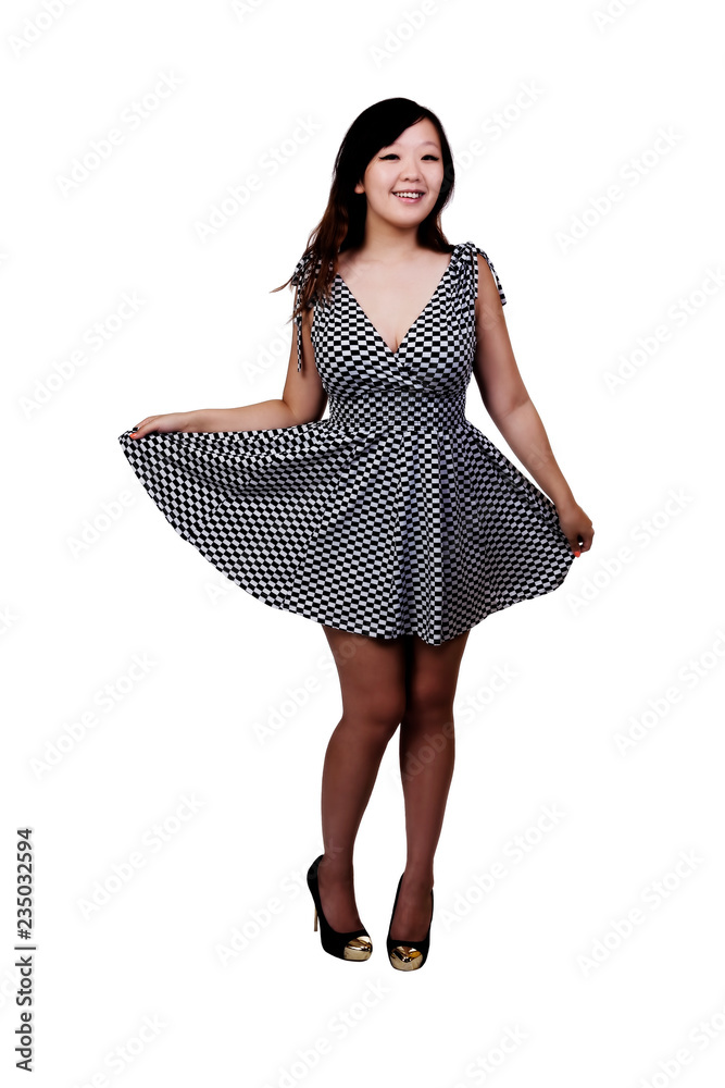 Naklejka premium Chinese American Woman Standing In Black And White Dress