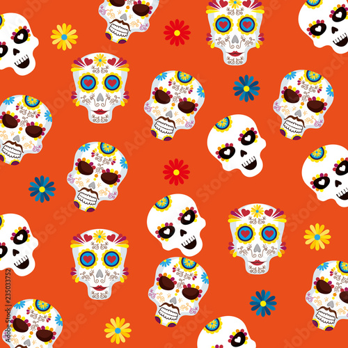 skull mask and flowers background to day of the dead