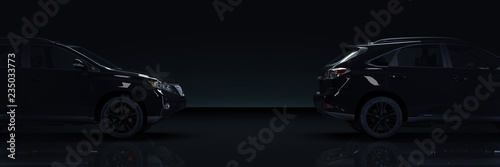 Black luxury car on dark background © lchumpitaz