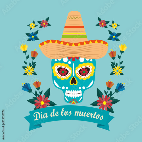 mexican skull mask with hat to celebrate event © Gstudio