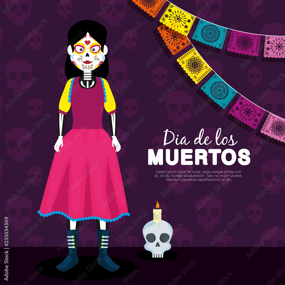 catrina and skull with candle to day of the dead event catrina and skull with candle to day of the dead event