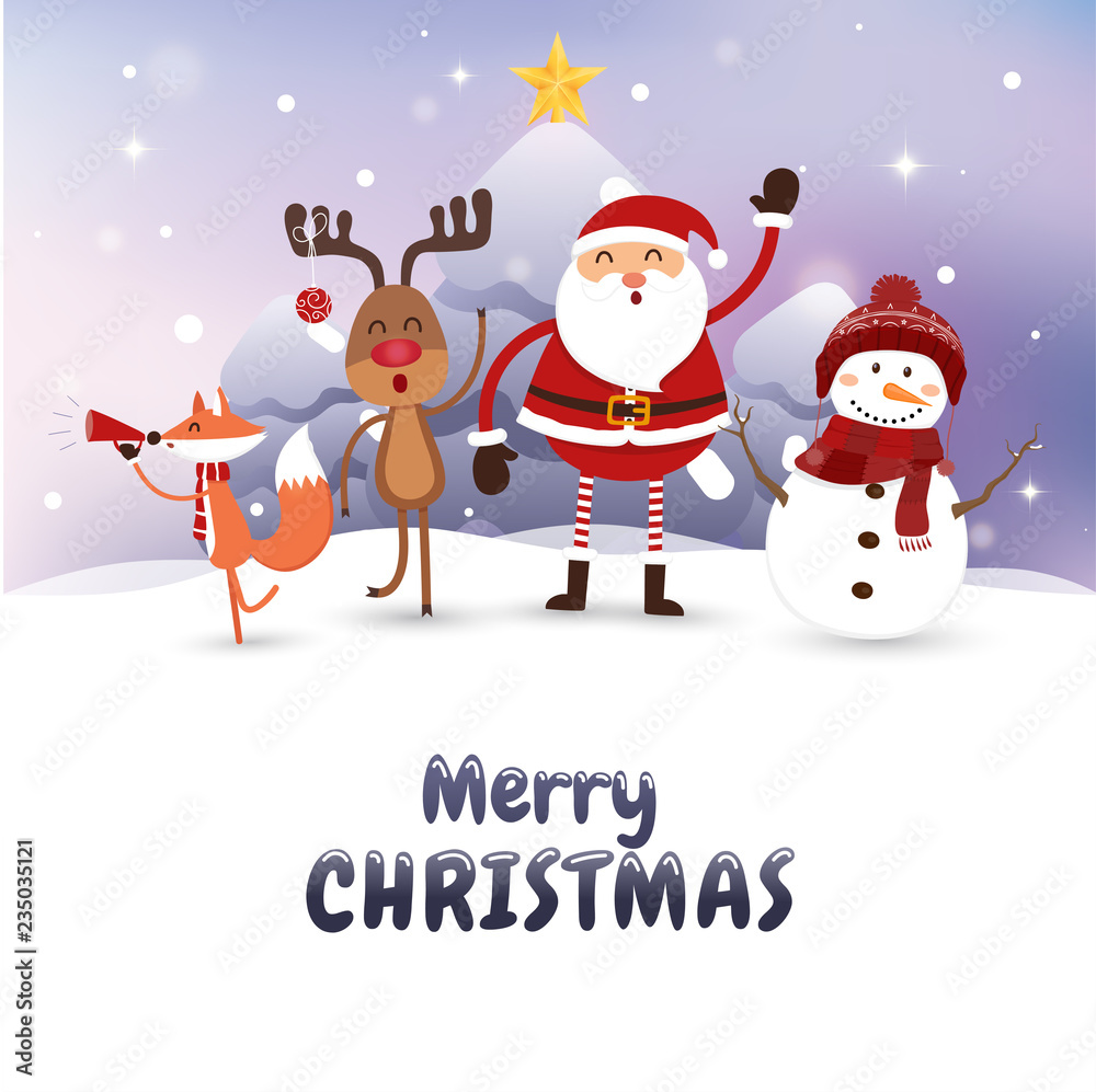 christmas card with Santa Claus and wild animals. christmas card with Santa Claus and wild animals.