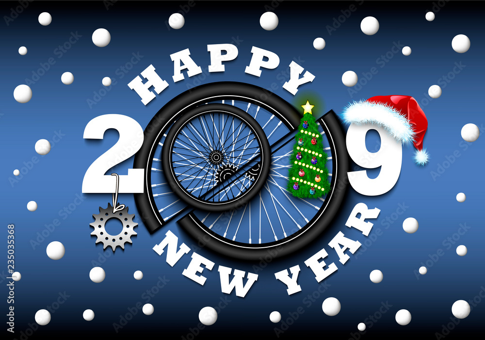 Happy new year 2019 and bicycle wheel