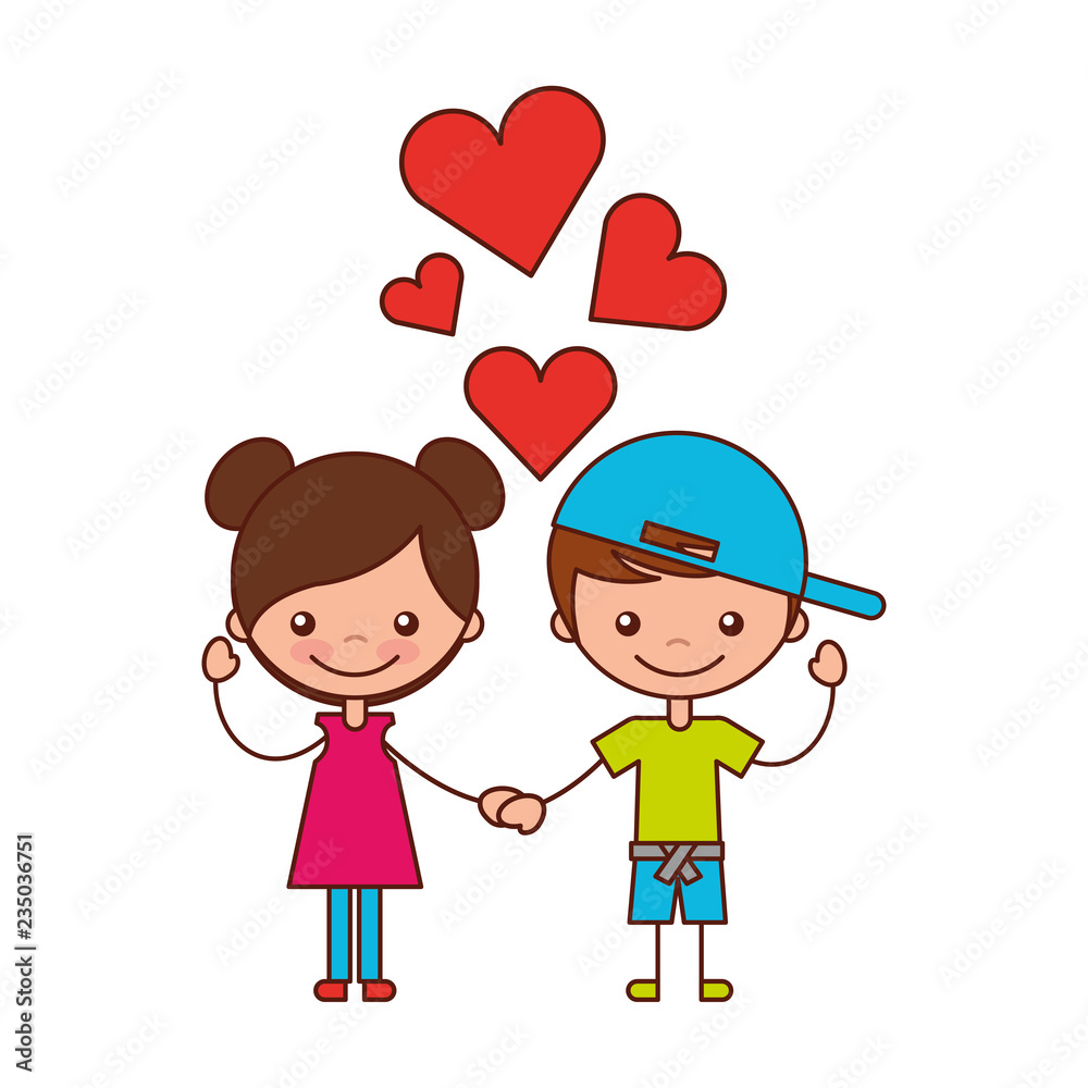boy and girl love hearts cartoon
