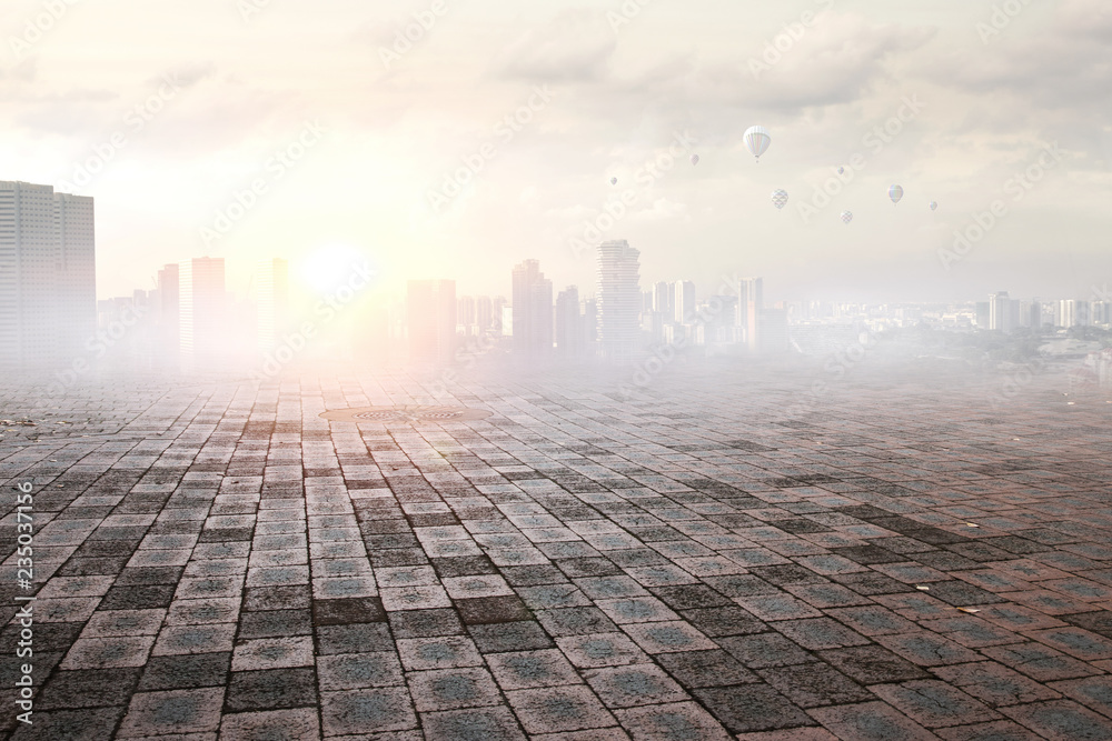 Foggy modern city . Mixed media Foggy modern city . Mixed media
