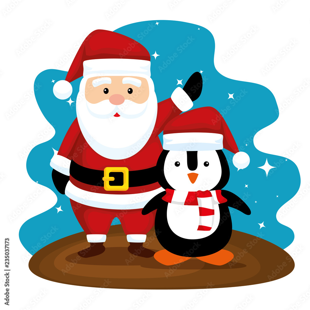 santa claus and penguin with hat to merry christmas santa claus and penguin with hat to merry christmas