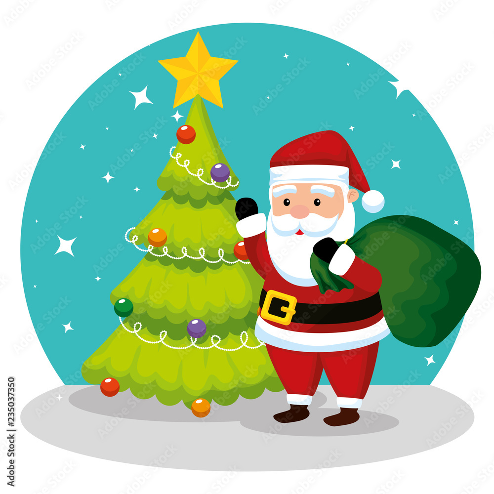 pine tree and santa claus with bag pine tree and santa claus with bag