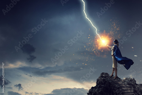 Billede på lærred Super woman in sky. Mixed media