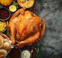 Thanksgiving feast frame - Turkey roast with sides cranberry sauce apple pie mashed potatoes