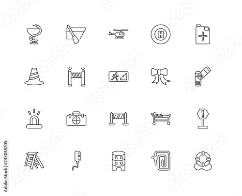 Collection of 20 alert linear icons such as Siren, Lifesaver, Wa