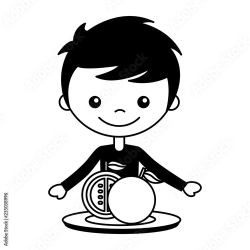 boy with sliced tomatos fresh
