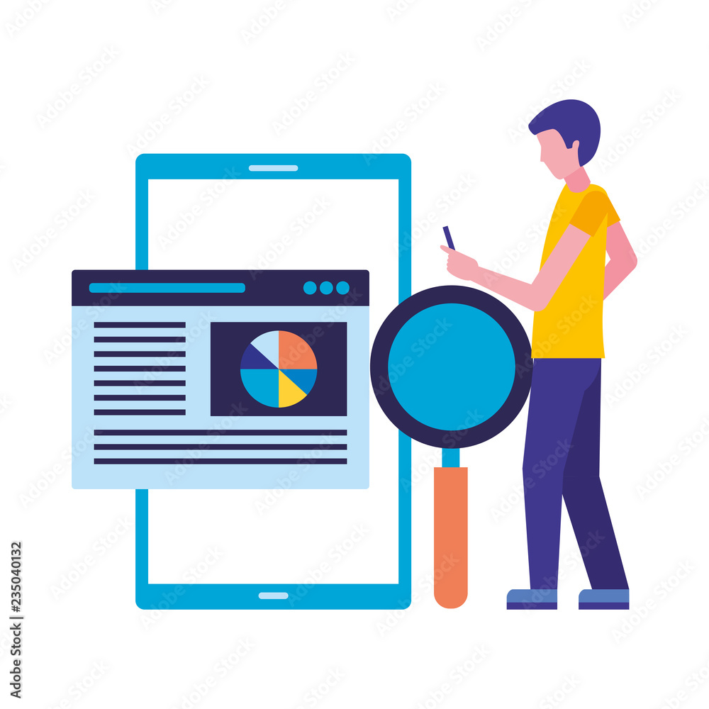 man using mobile analysis seo business man using mobile analysis seo business