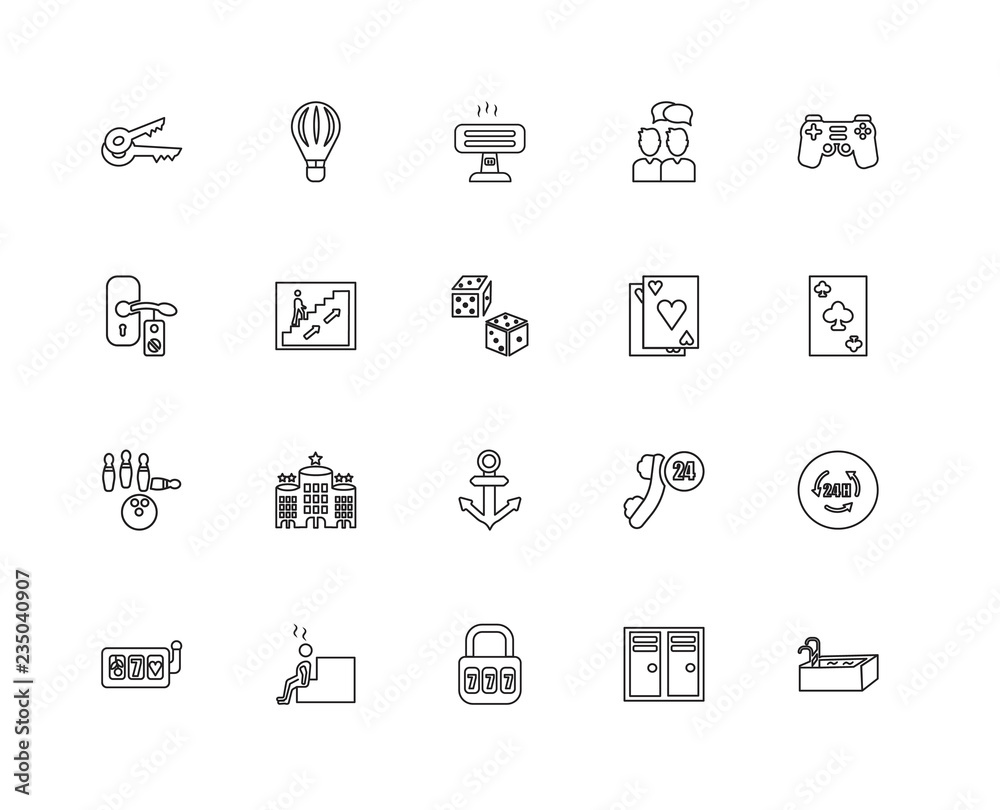 Collection of 20 Accommodation linear icons such as Bowling, Swi
