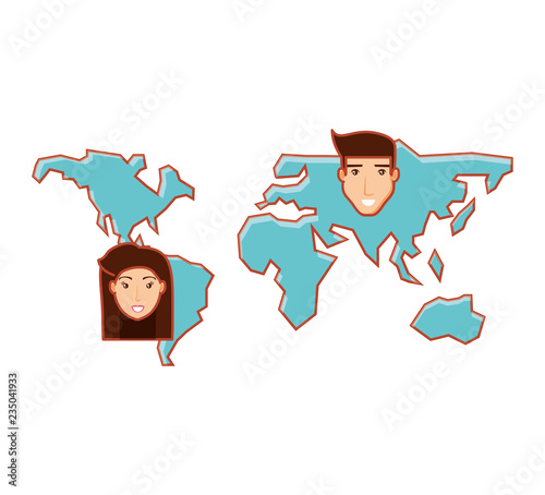 earth planet map with head of people