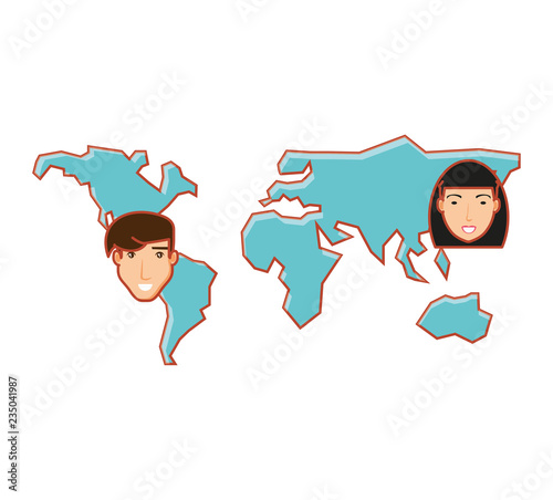 earth planet map with head of people