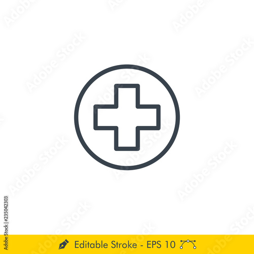 Medical Cross Icon / Vector - In Line / Stroke Design