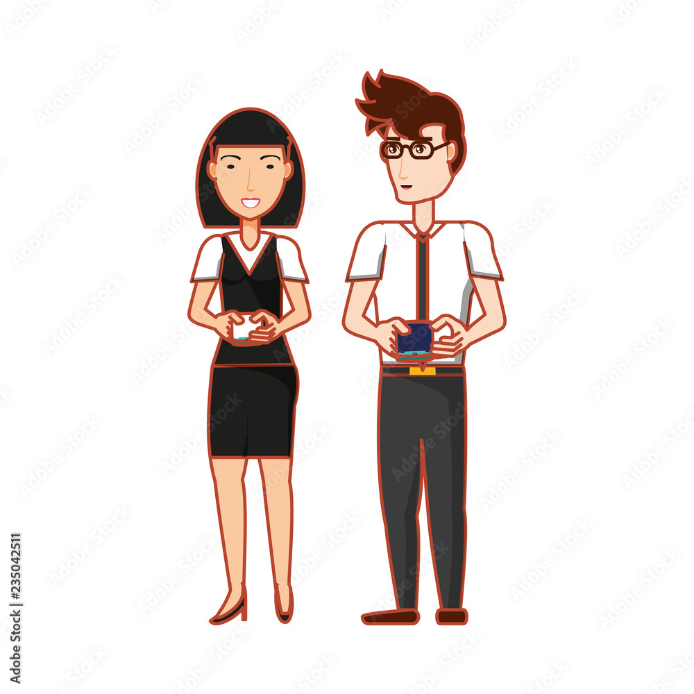 business couple with smartphones devices business couple with smartphones devices