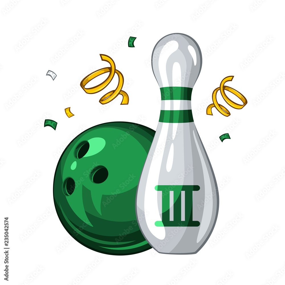 Vector illustration of bowling skittle and green bowling ball for 3st