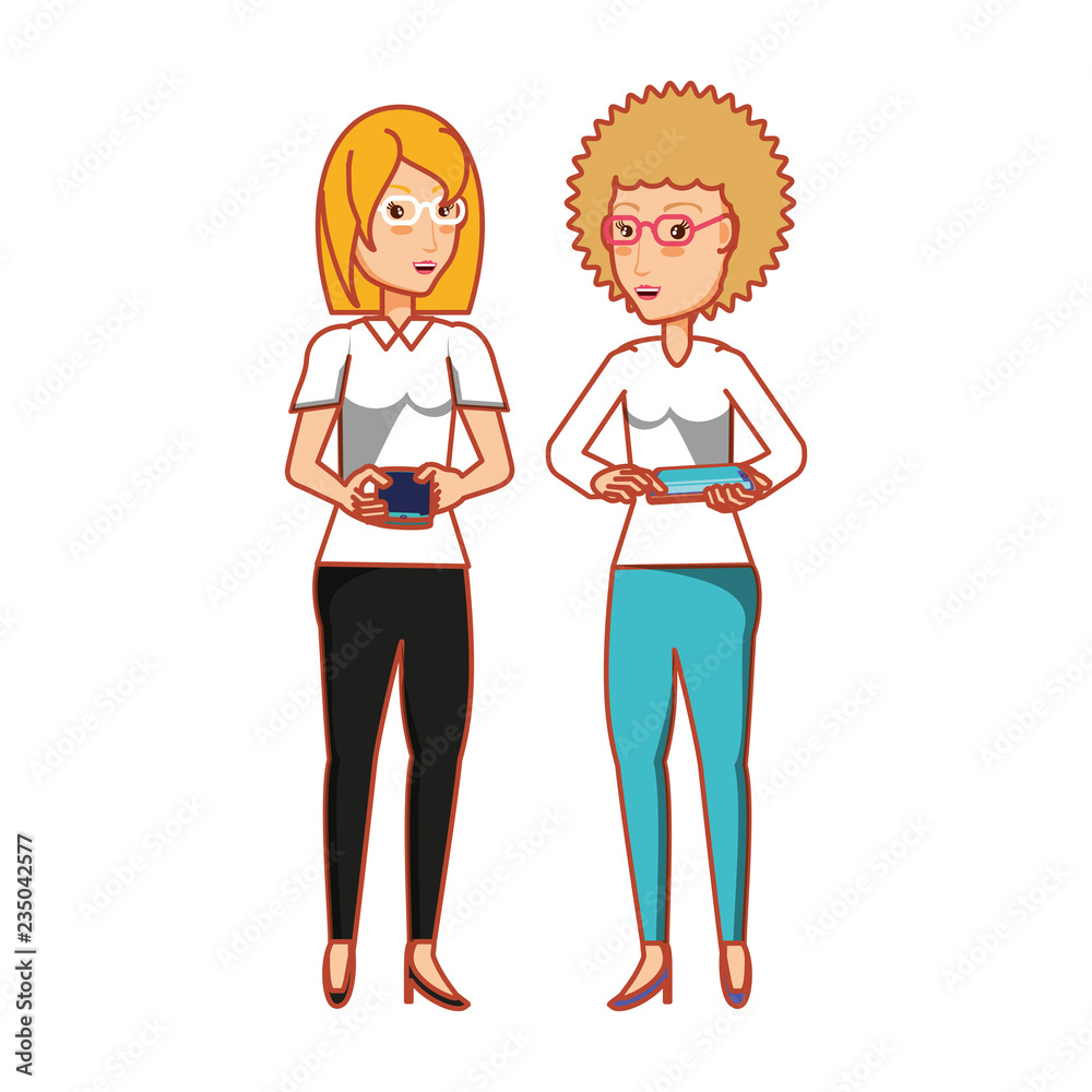 women with smartphones devices women with smartphones devices