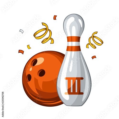 Vector illustration of bowling skittle and orange bowling ball for 3st place, isolated on white background. Bowling award 1.1