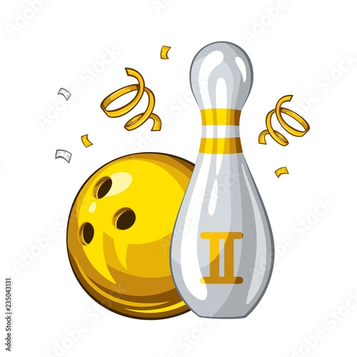 Vector illustration of bowling skittle and yellow bowling ball for 2st place, isolated on white background. Bowling award 1.1