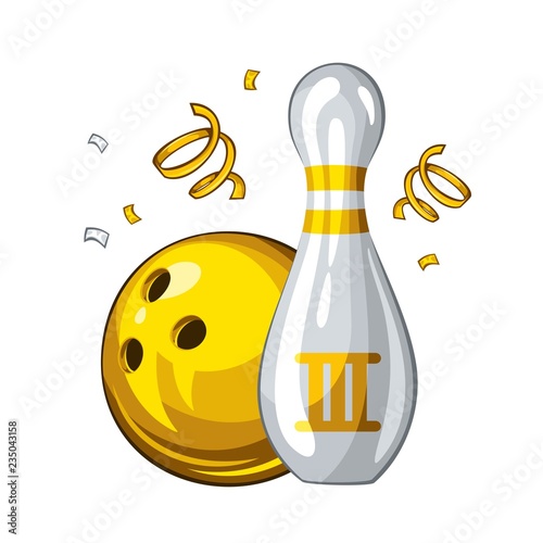Vector illustration of bowling skittle and yellow bowling ball for 3st place, isolated on white background. Bowling award 1.1