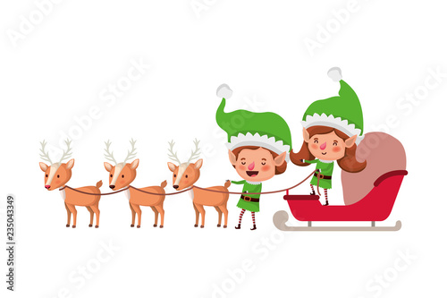 elf couple with sleigh and reindeer sleigh avatar chatacter