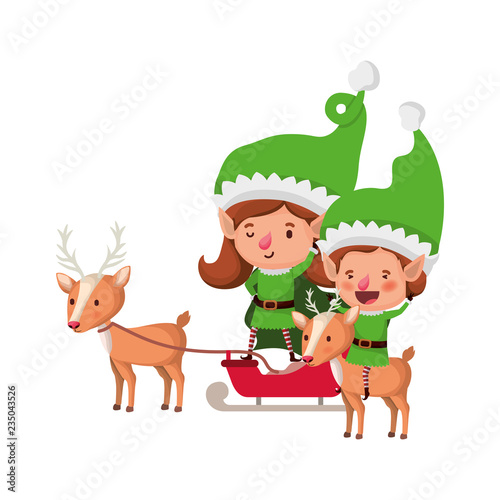 elf couple with sleigh and reindeer sleigh avatar chatacter