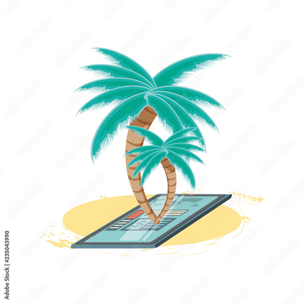travel vacation with tree palms icon vector ilustration
