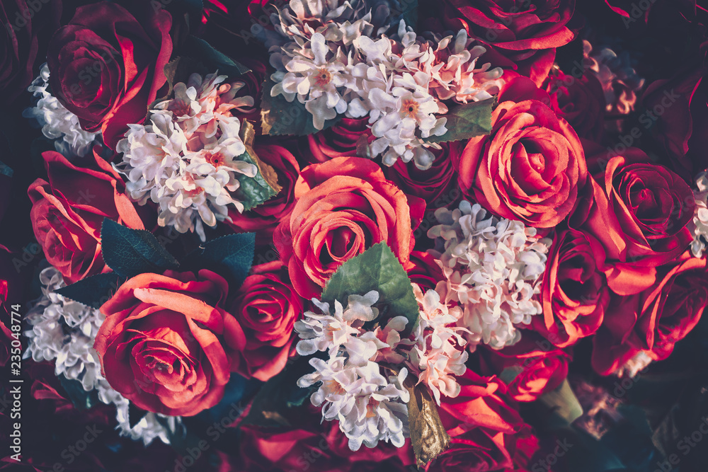Fototapeta Sztuczny róża kwiatu bouquest tło w rocznika stylu
