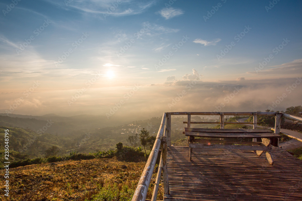 morning view point with mountain mist and road in phu tubberk most famous travel place in thailand